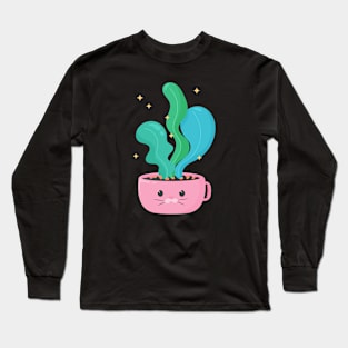 Kitty cup with green plant Long Sleeve T-Shirt